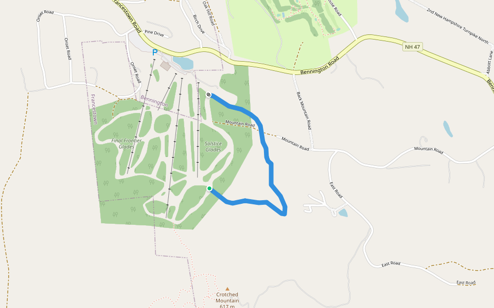 Out-of-Bounds walking route map in Francestown