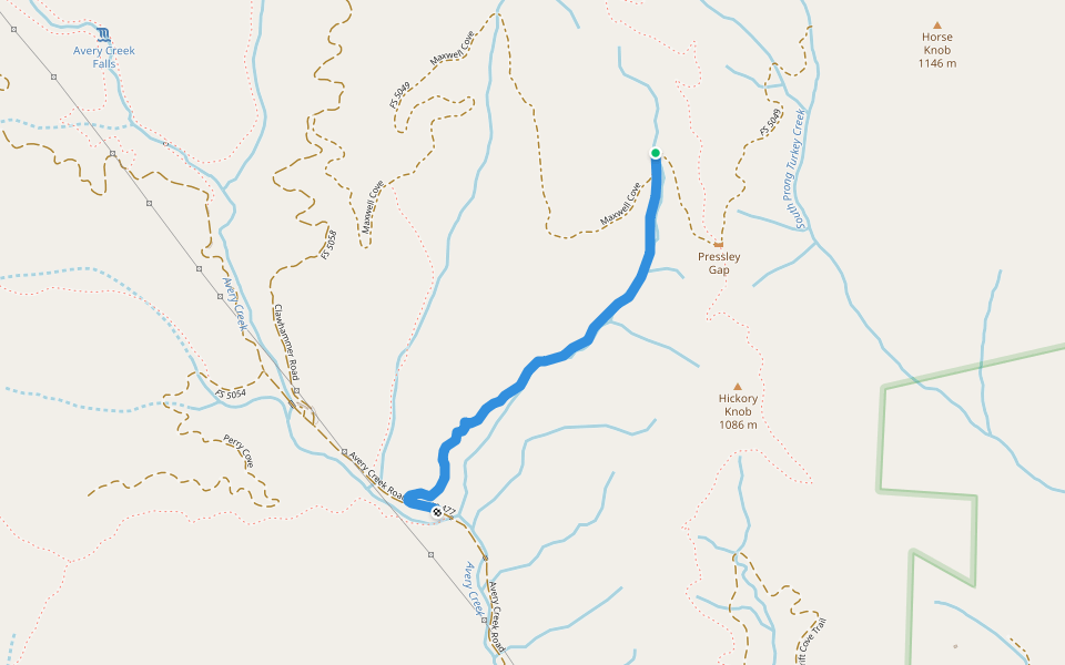 Pressley Cove walking route map in Pisgah Forest