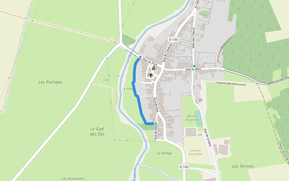 Chemin de derrière le village walking route map in Sauvigny