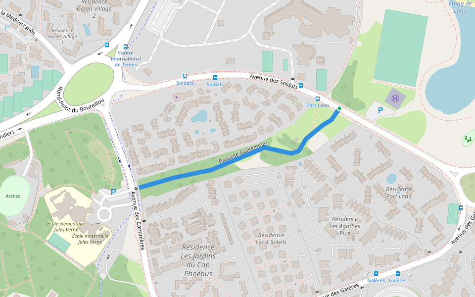 Passage Guilleminet walking route map in Agde