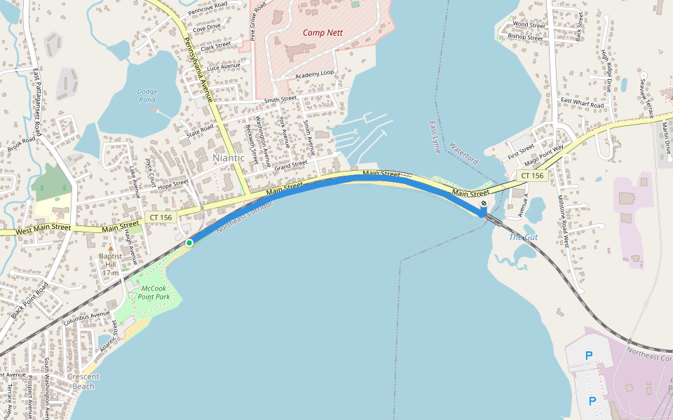 Niantic Boardwalk walking route map in East Lyme