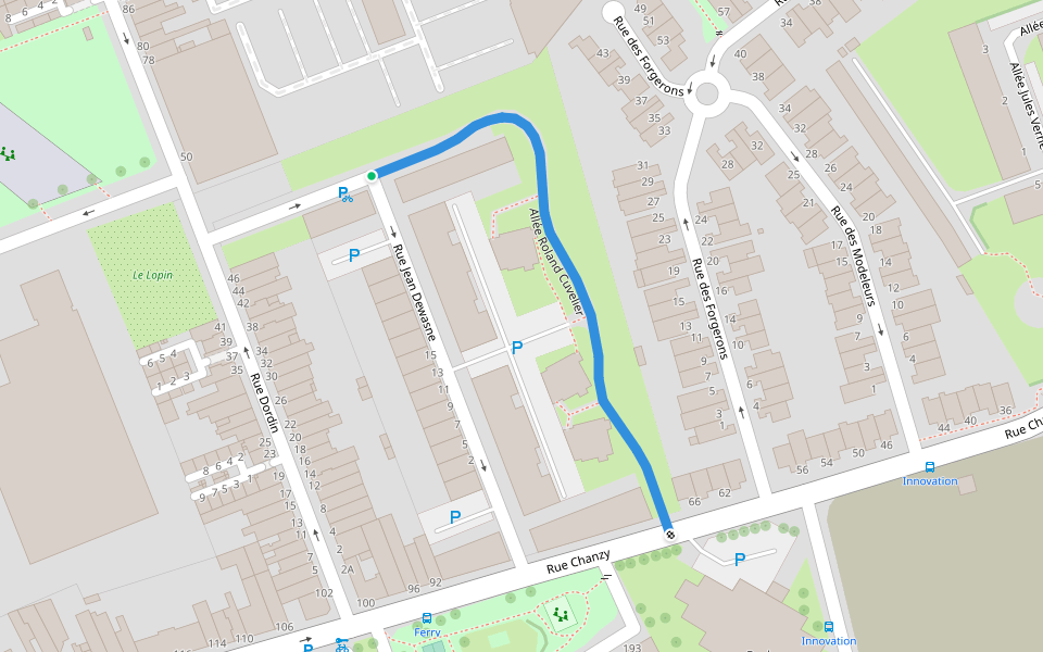Allée Roland Cuvelier walking route map in Lille