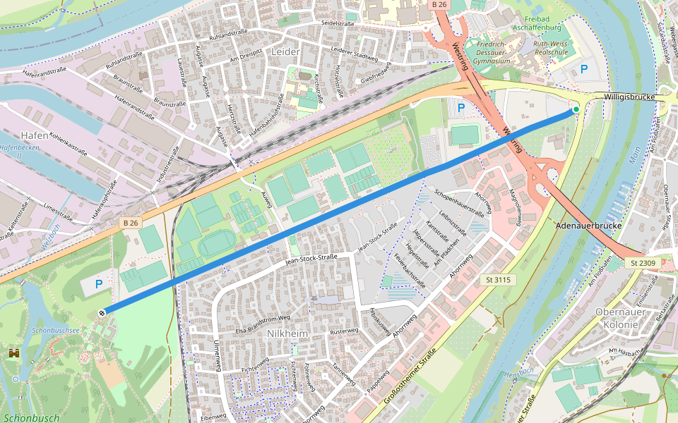 Kleine Schönbuschallee walking route map in Aschaffenburg