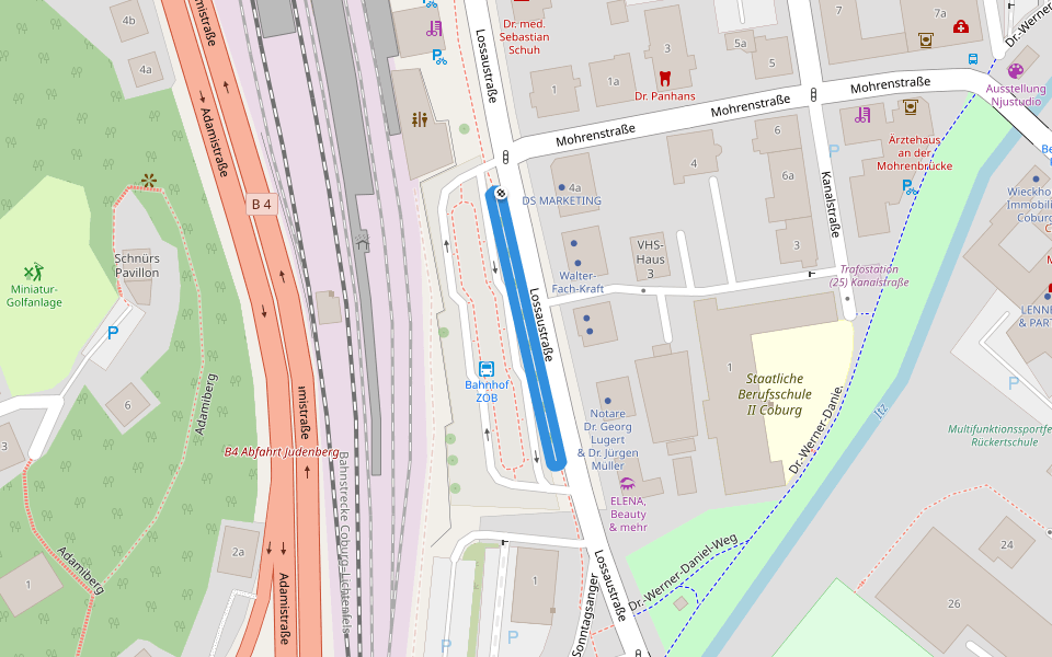 Lossaustraße walking route map in Coburg