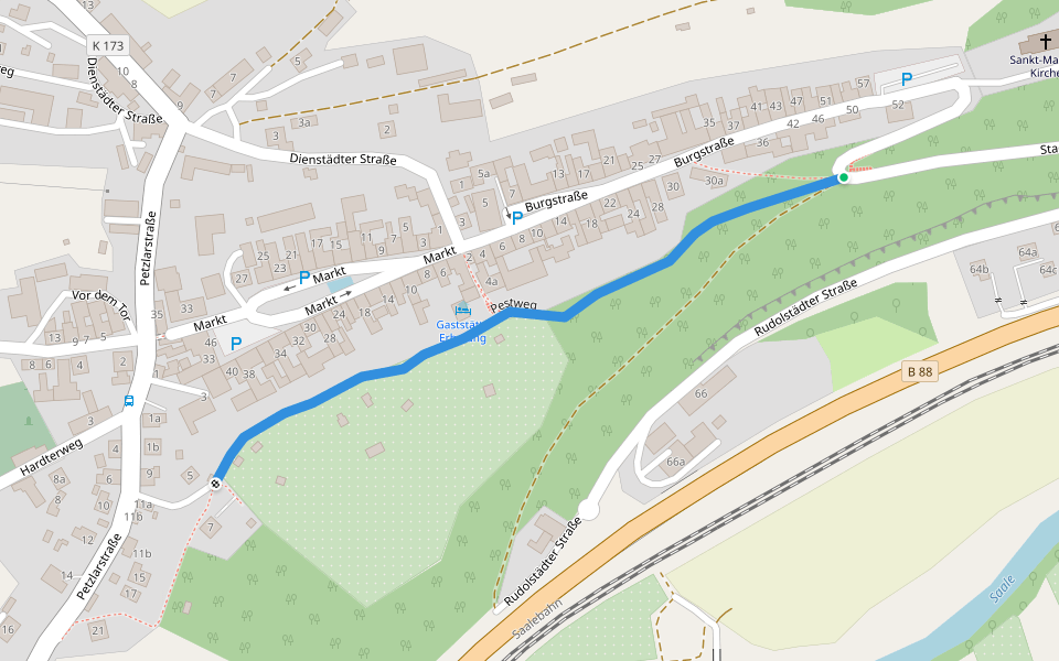 Pestweg walking route map in Orlamünde