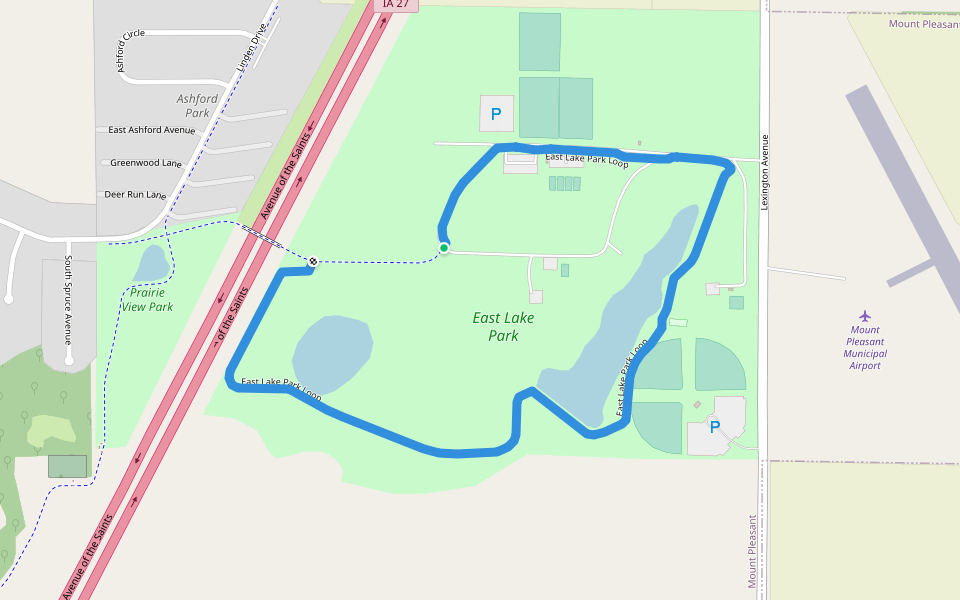 East Lake Park Loop walking route map in Mount Pleasant