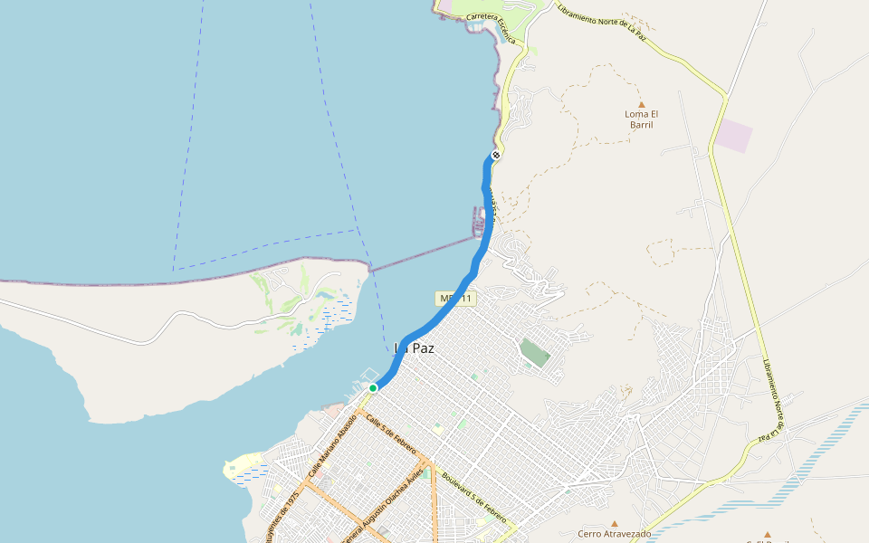 Malecón walking route map in La Paz