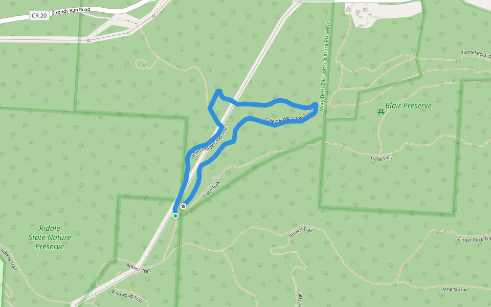 Gillett Ridge Loop Trail walking route map in Athens