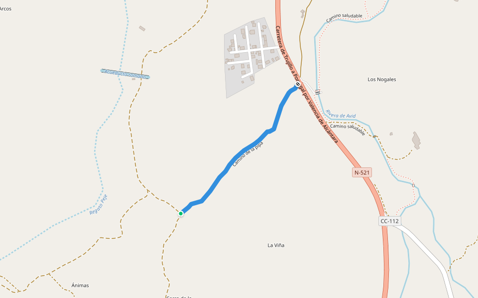 Camino de la pipa walking route map in Valencia de Alcántara