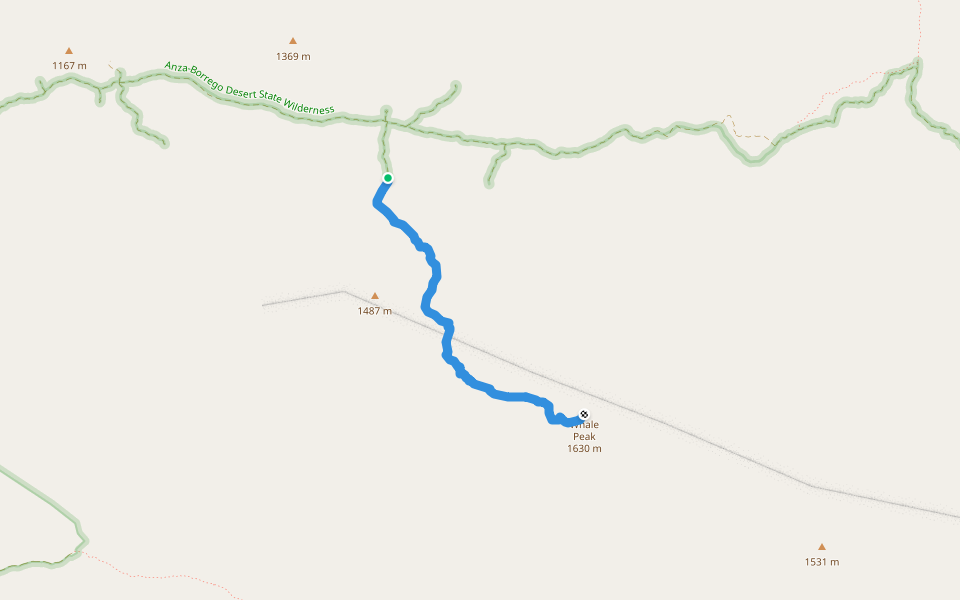 Whale Peak Trail walking route map in Shelter Valley