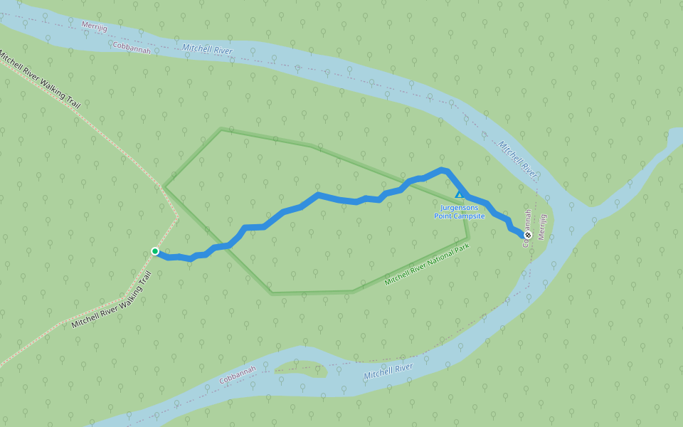 Jurgensons Point Track walking route map in Cobbannah