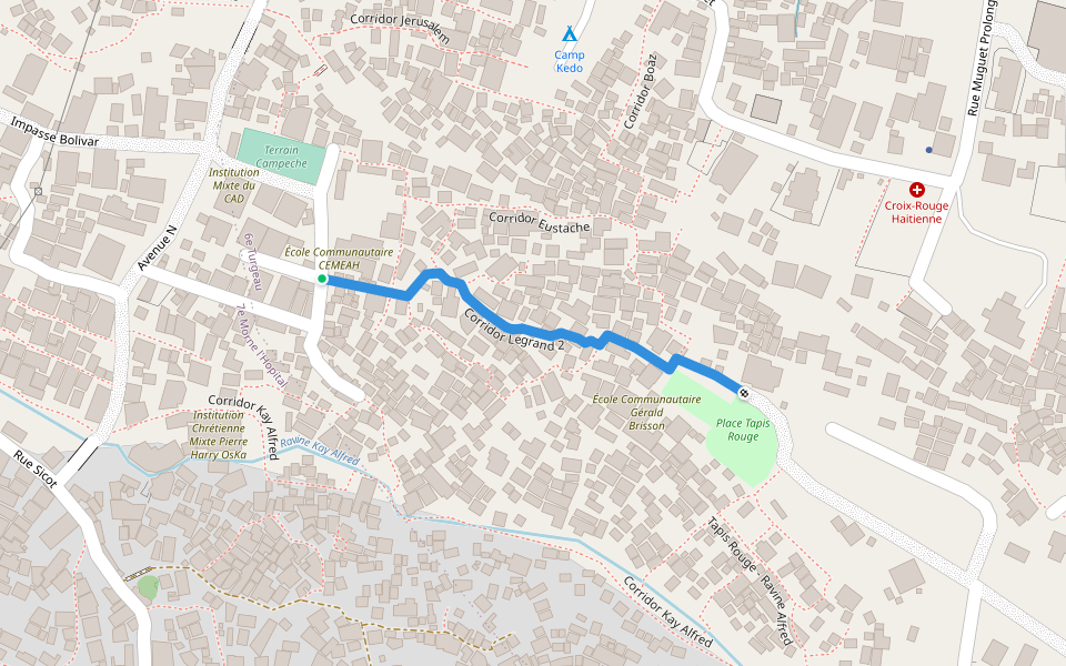 Corridor Legrand 2 walking route map in Port-au-Prince