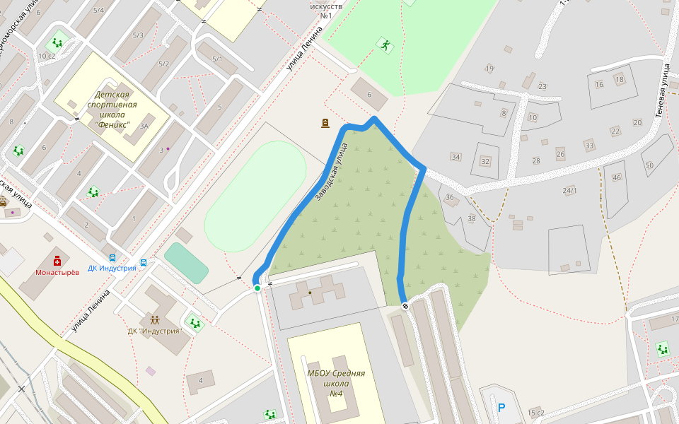 Заводская улица walking route map in Artyom