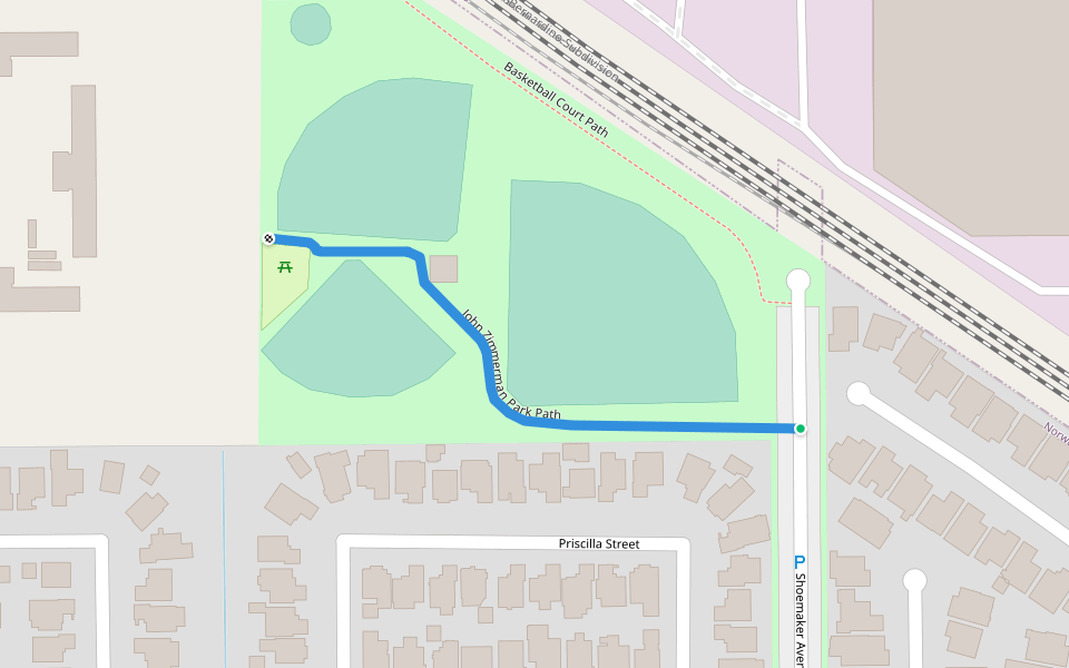 John Zimmerman Park Path walking route map in Norwalk