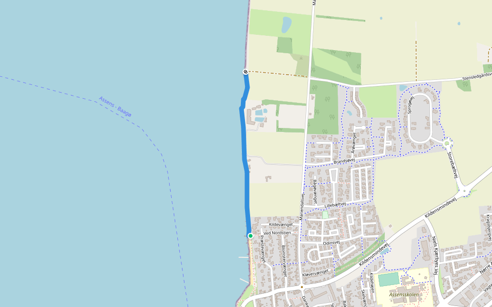 Langs Assens strand walking route map in Assens