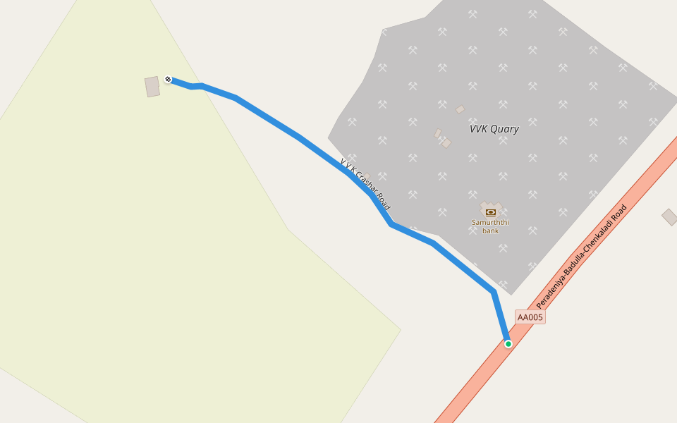 V V K Crashar Road walking route map in Karadiyanaru