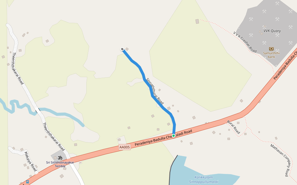 Sinnaththurai Road walking route map in Karadiyanaru