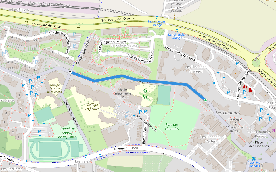 Mail de La Justice walking route map in Cergy