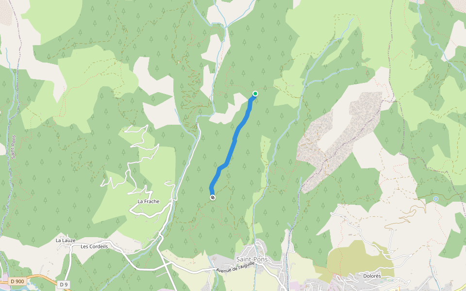 Chemin des Cognetons walking route map in Saint-Pons