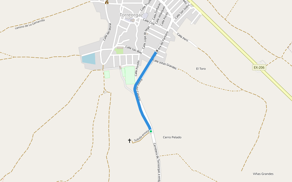 Paseo del Calvario walking route map in Torreorgaz