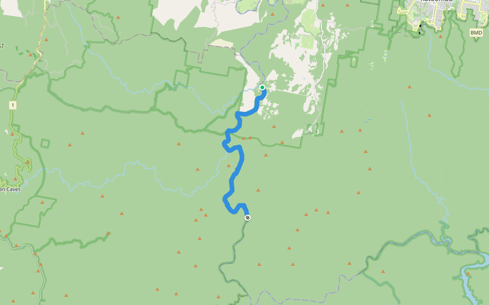 Coxs River Bushwalk walking route map in Megalong Valley