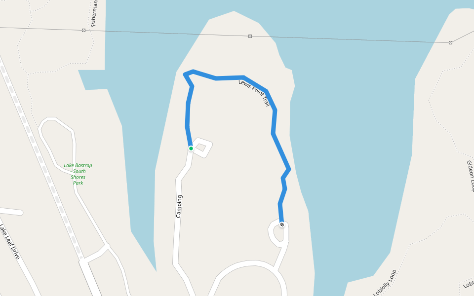 Lewis Point Trail walking route map in Bastrop