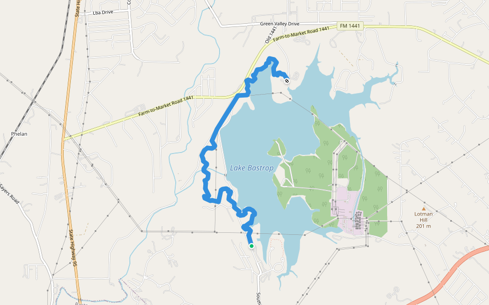 North South Trailway walking route map in Bastrop