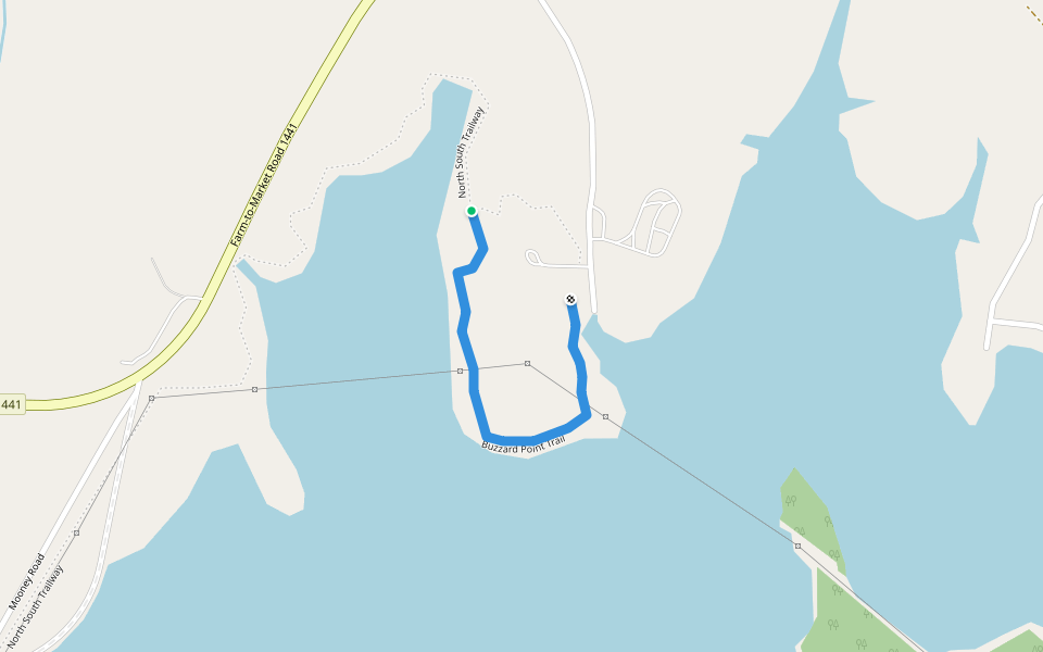 Buzzard Point Trail walking route map in Bastrop