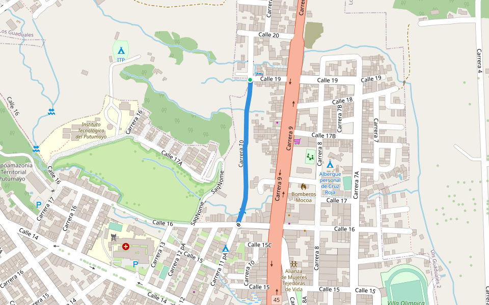 Carrera 10 walking route map in Mocoa