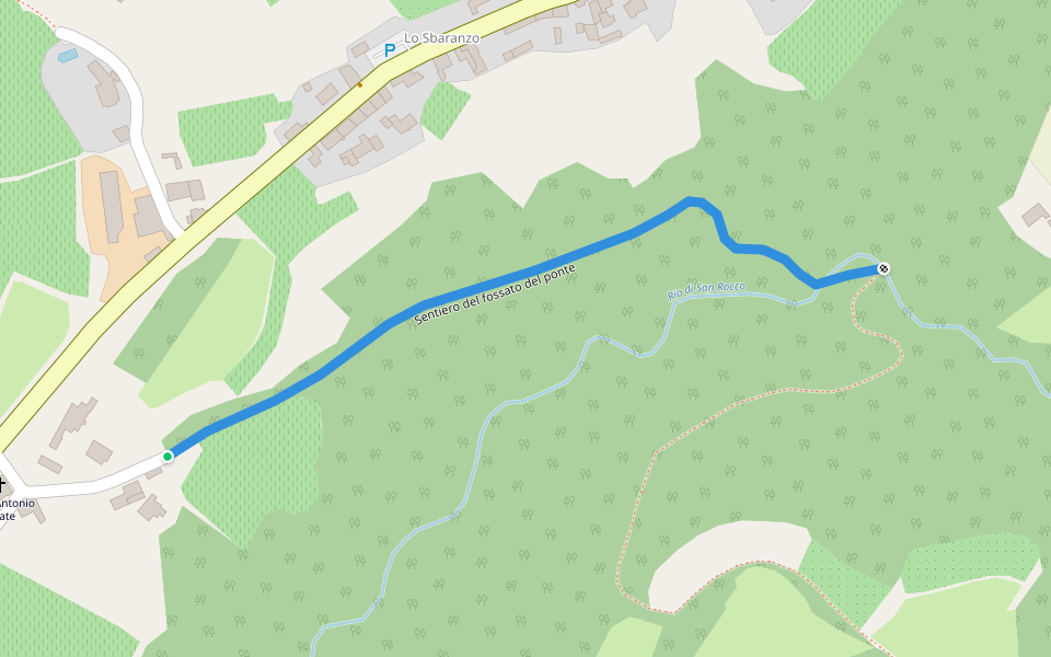 Sentiero del fossato del ponte walking route map in Lo Sbaranzo