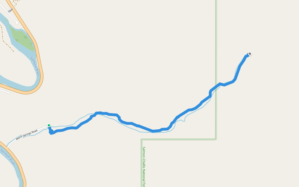 Goldbug Hot Springs Trail walking route map in Salmon