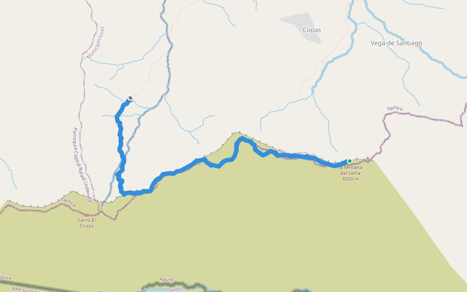 paramo del tama, la ventana walking route map in Ureña