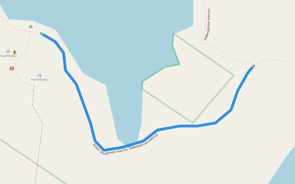 Alisen Ritajärven kierros, Valkeajärven kierros walking route map in Heinijärvi