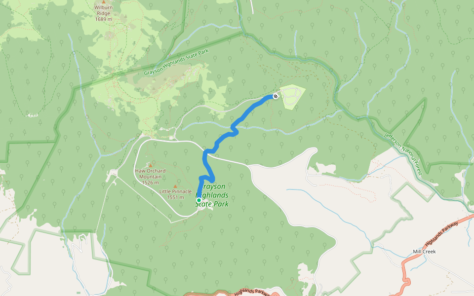 Stamper's Branch Trail walking route map in Mouth of Wilson