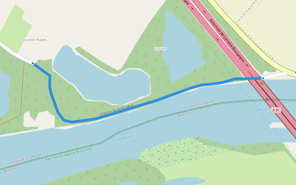 Chemin les Gras Lieux walking route map in Belleville