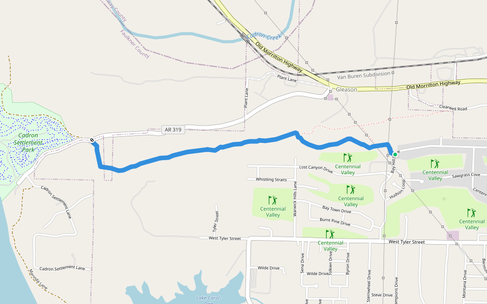 Conway to Cadron Park Trail walking route map in Conway