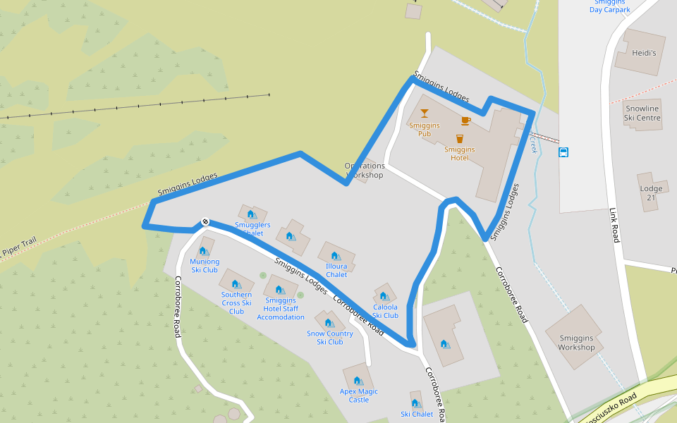 Smiggins Lodges walking route map in Smiggin Holes