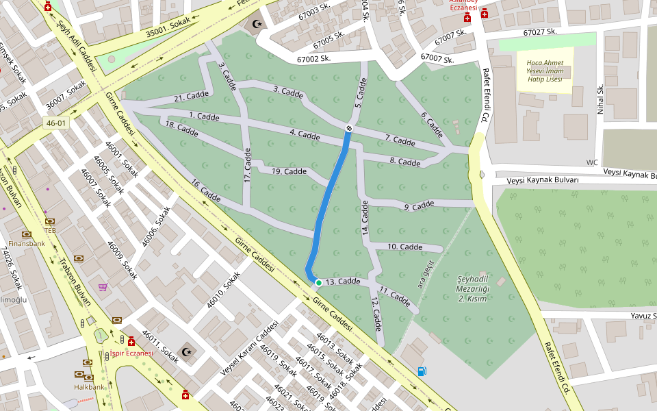 15. Cadde walking route map in Kahramanmaraş