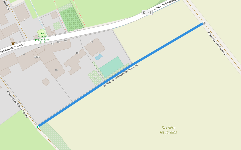 Sentier de derrière les maisons walking route map in Sauvigny