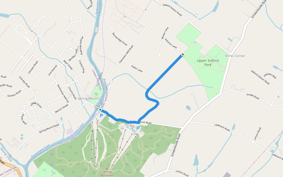 Park to Perkiomen Trail Connector walking route map in Schwenksville