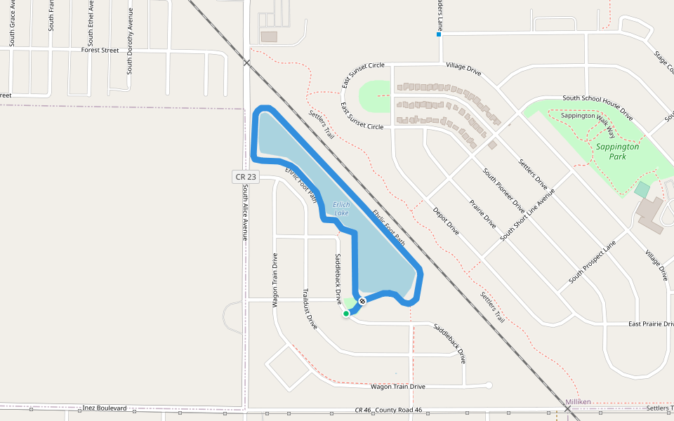 Ehrlic Foot Path walking route map in Milliken
