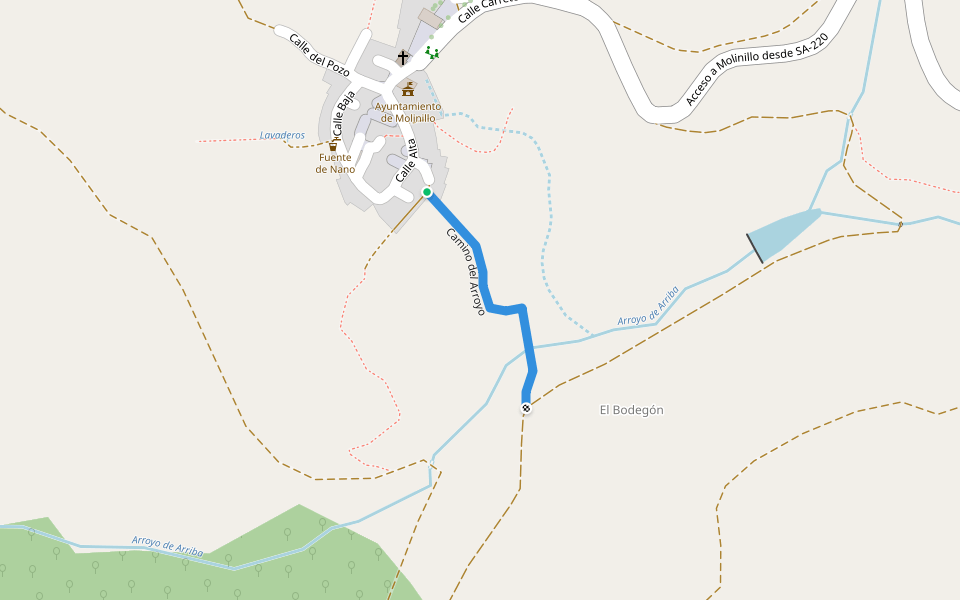 Camino del Arroyo walking route map in Molinillo