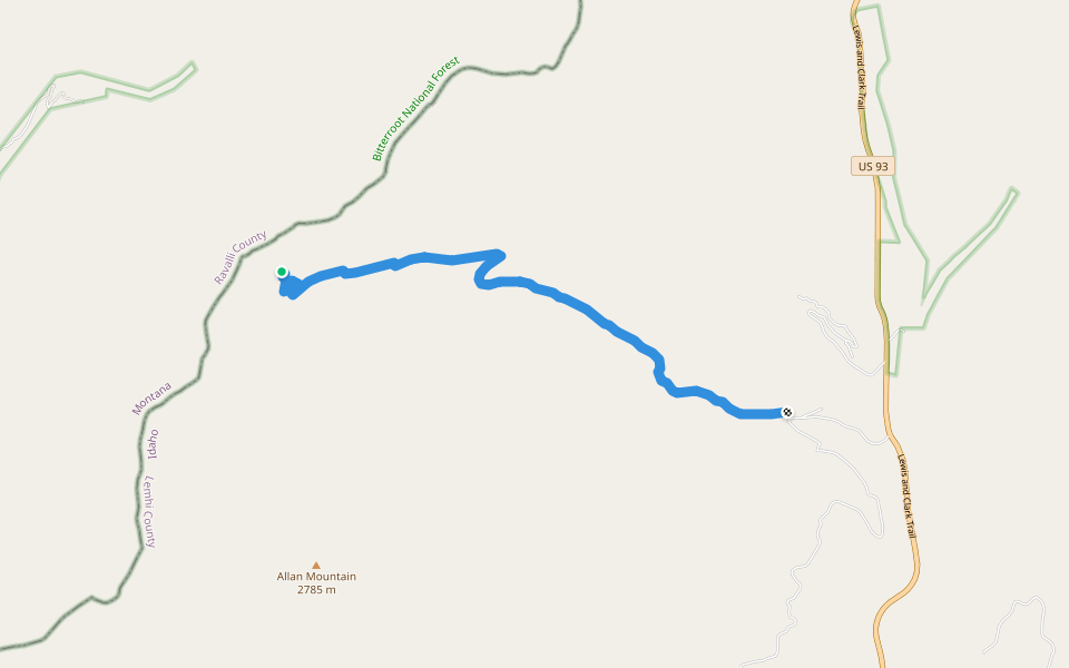 Twin Creek Trail walking route map in Gibbonsville