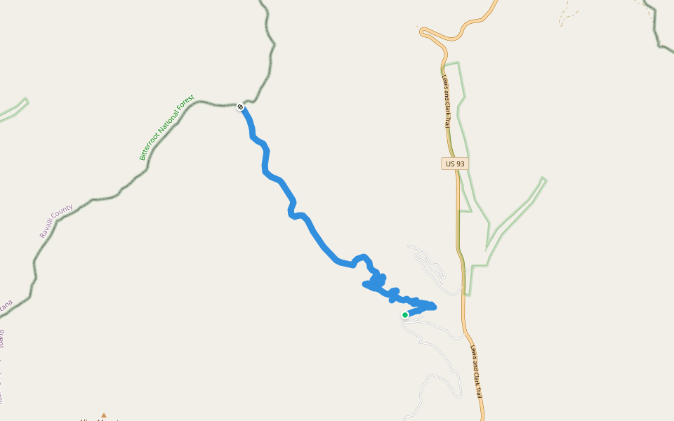 Twin Creek Ridge Trail walking route map in Gibbonsville
