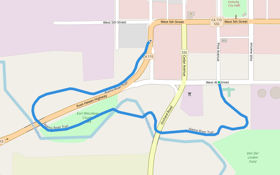 Alamo River Trail walking route map in Holtville