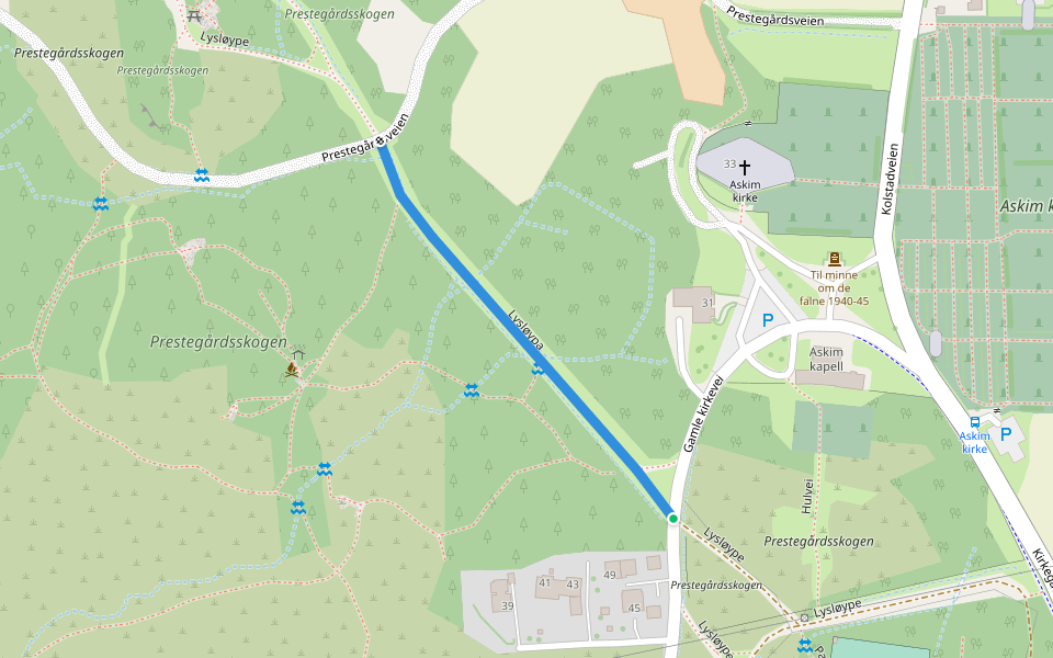 Lysløypa walking route map in Ryggebyen