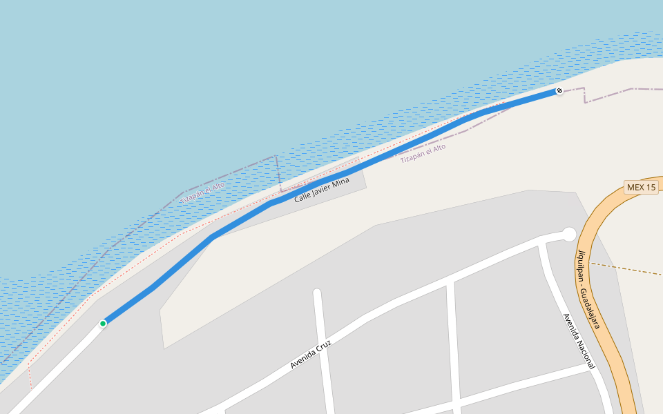 Calle Javier Mina walking route map in Villa Emiliano Zapata