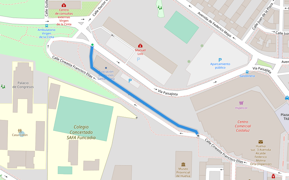 Calle José Caballero walking route map in Huelva