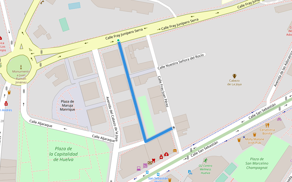 Calle Primitivo Lázaro walking route map in Huelva