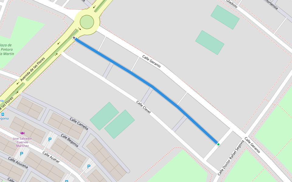 Calle Dalia walking route map in Huelva